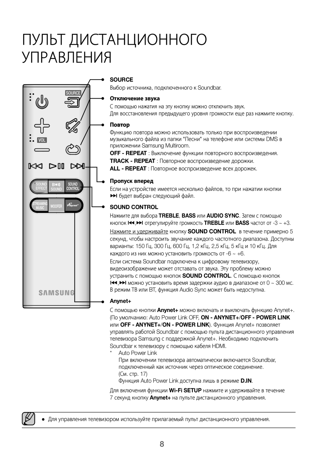 Samsung HW-J6500R/RU manual Source, Sound Control 