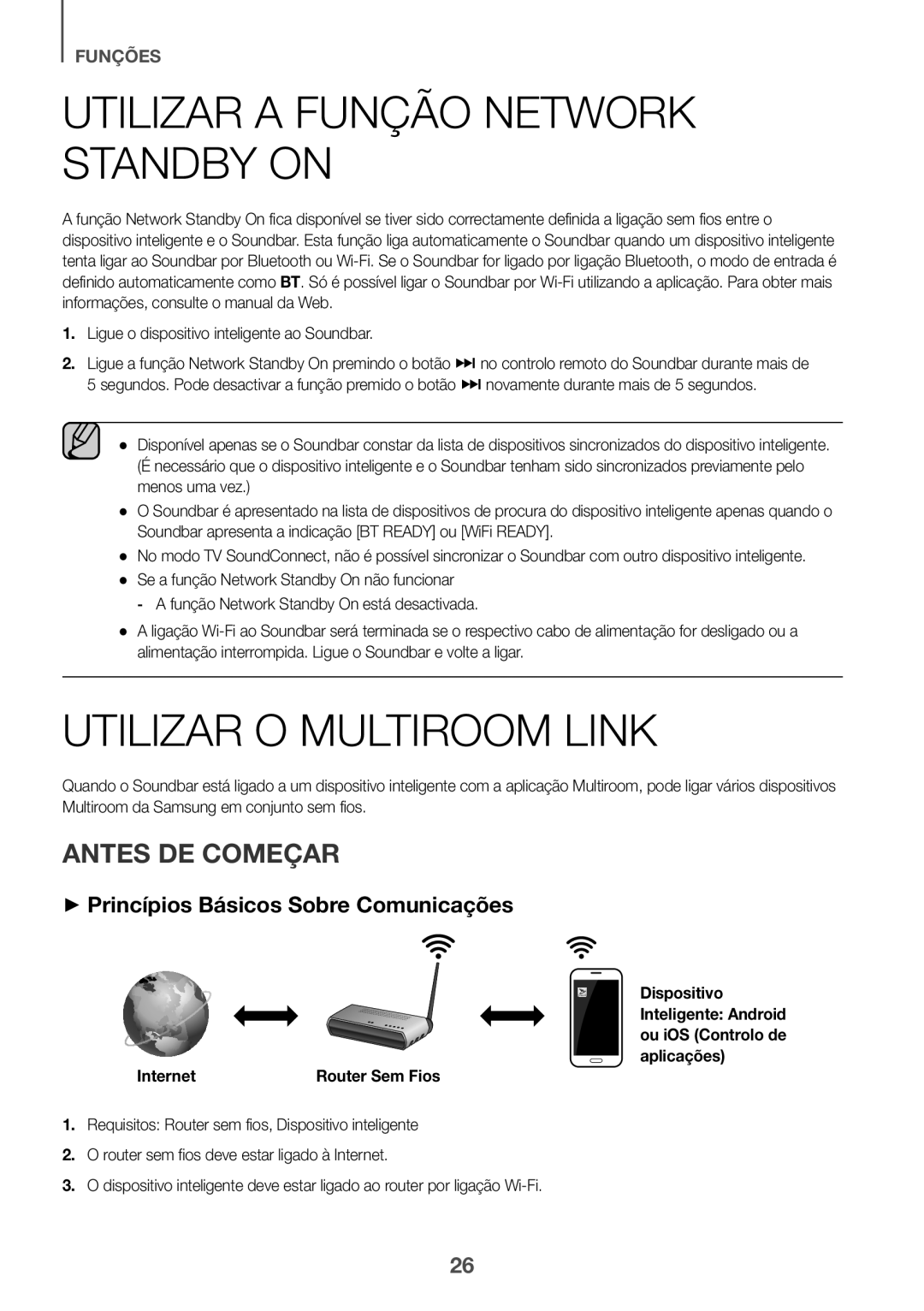 Samsung HW-J6502/ZF, HW-J6500/ZF manual Utilizar a Função Network Standby on, Utilizar O Multiroom Link, Antes DE Começar 