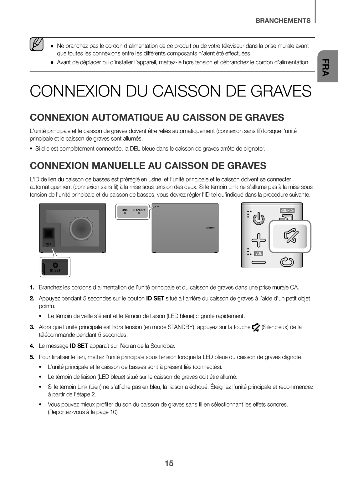 Samsung HW-J6500/ZF, HW-J6501/ZF manual Connexion Automatique AU Caisson DE Graves, Connexion Manuelle AU Caisson DE Graves 