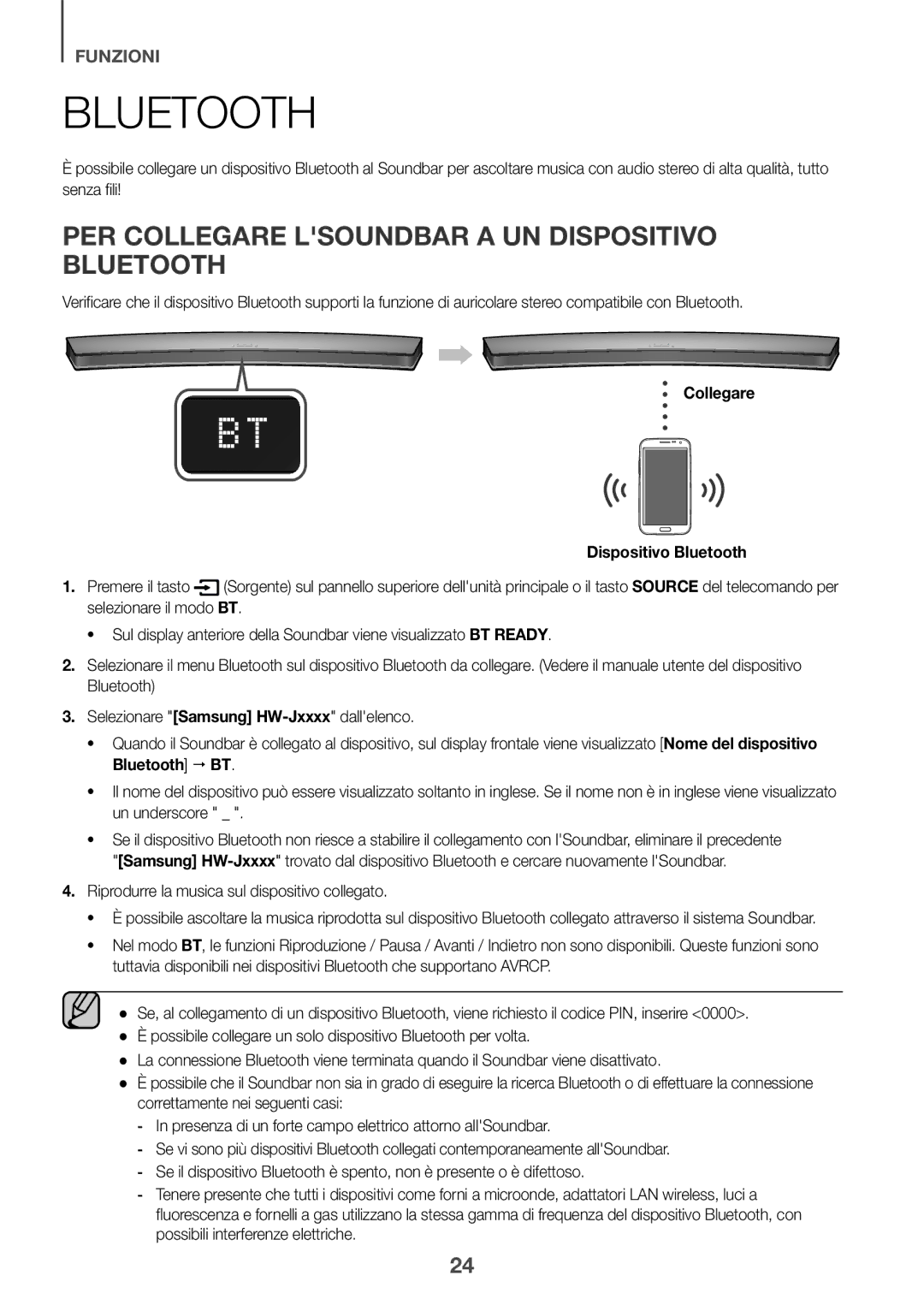 Samsung HW-J6502/ZF PER Collegare Lsoundbar a UN Dispositivo Bluetooth, Collegare Dispositivo Bluetooth, Premere il tasto 