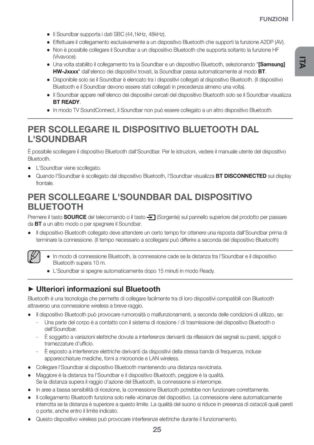 Samsung HW-J6500/ZF manual PER Scollegare IL Dispositivo Bluetooth DAL Lsoundbar, ++Ulteriori informazioni sul Bluetooth 