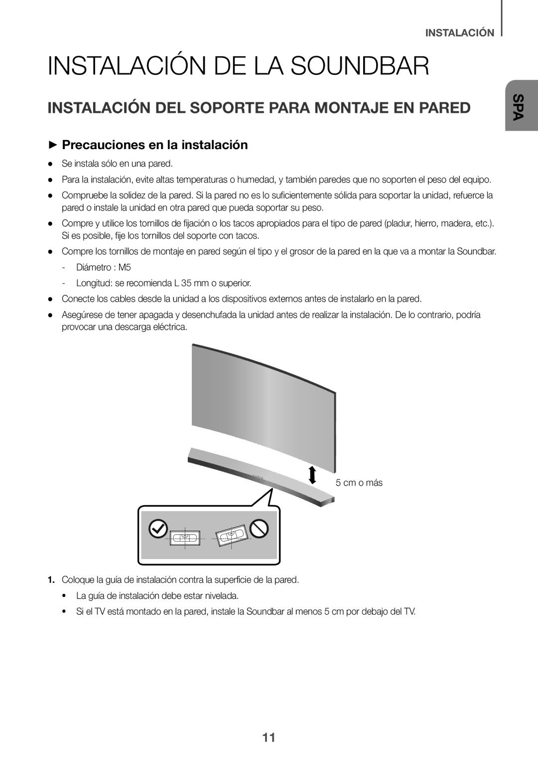 Samsung HW-J6500/ZF, HW-J6501/ZF, HW-J6502/ZF Instalación DE LA Soundbar, Instalación DEL Soporte Para Montaje EN Pared 