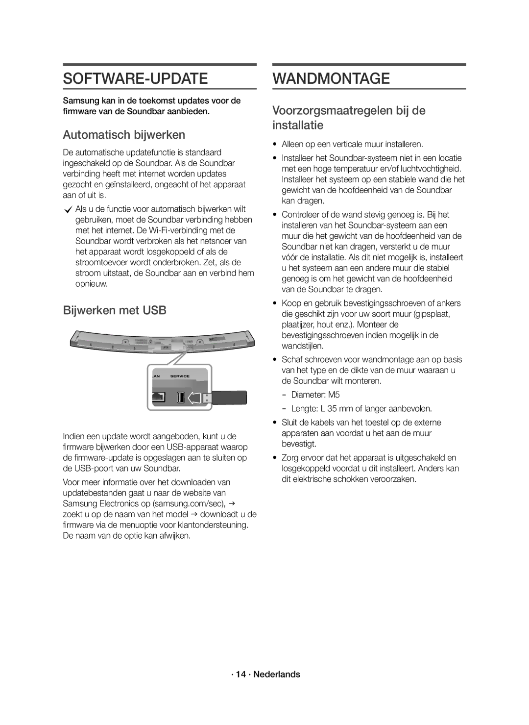 Samsung HW-J6501R/EN, HW-J6500R/EN, HW-J6501R/XN Software-Update, Wandmontage, Automatisch bijwerken, Bijwerken met USB 