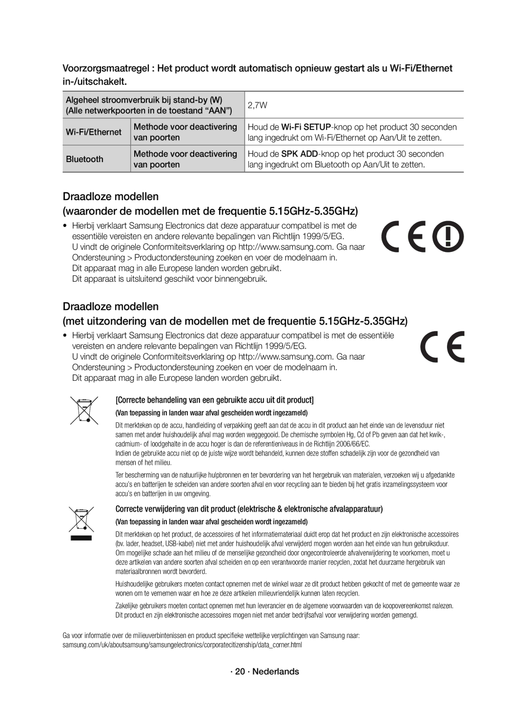 Samsung HW-J6501R/XN, HW-J6501R/EN, HW-J6500R/EN, HW-J6500R/XN manual · 20 · Nederlands 