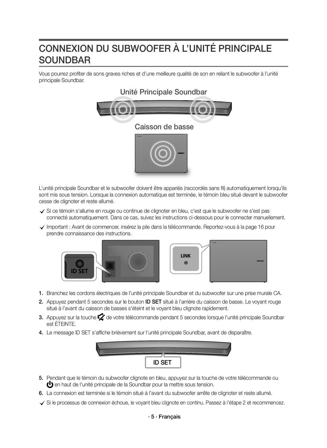 Samsung HW-J6501R/XN Connexion DU Subwoofer À L’UNITÉ Principale Soundbar, Unité Principale Soundbar Caisson de basse 