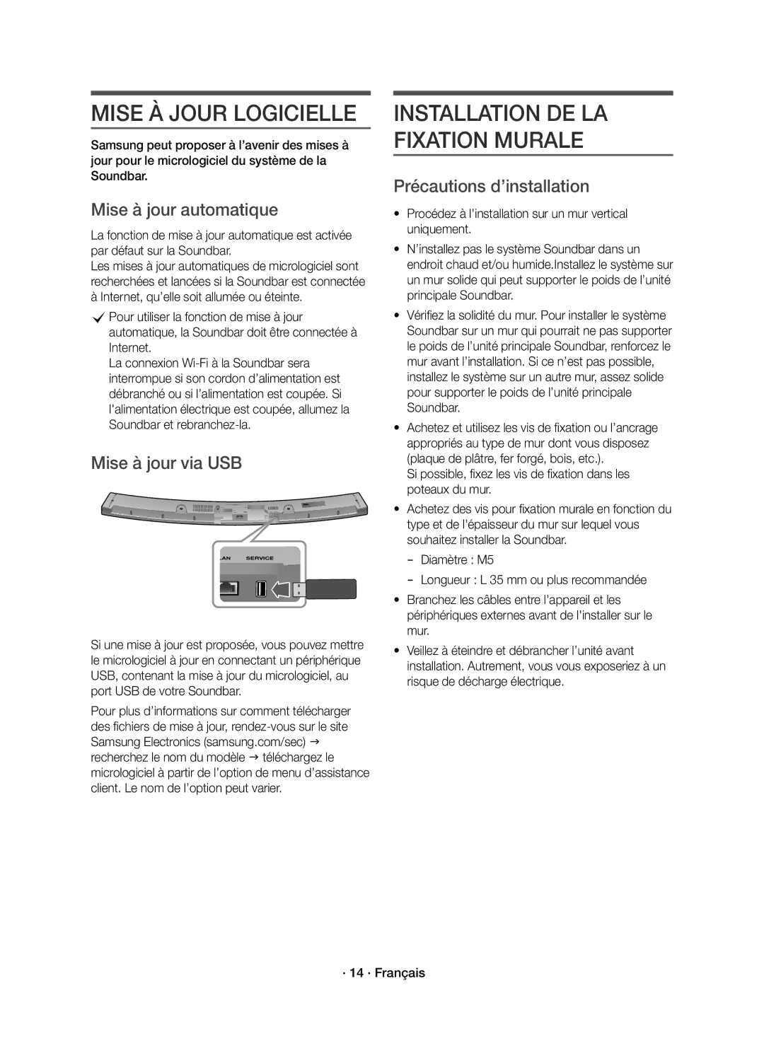 Samsung HW-J6500R/XN Mise À Jour Logicielle, Mise à jour automatique, Mise à jour via USB, Précautions d’installation 