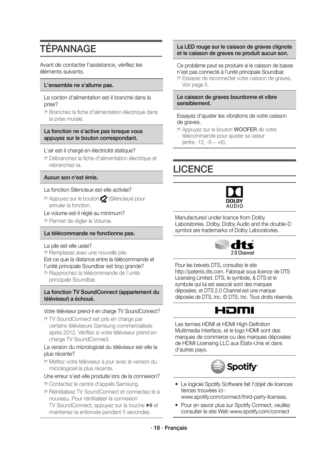 Samsung HW-J6500R/XN manual Tépannage, Lair est-il chargé en électricité statique?, Le volume est-il réglé au minimum? 