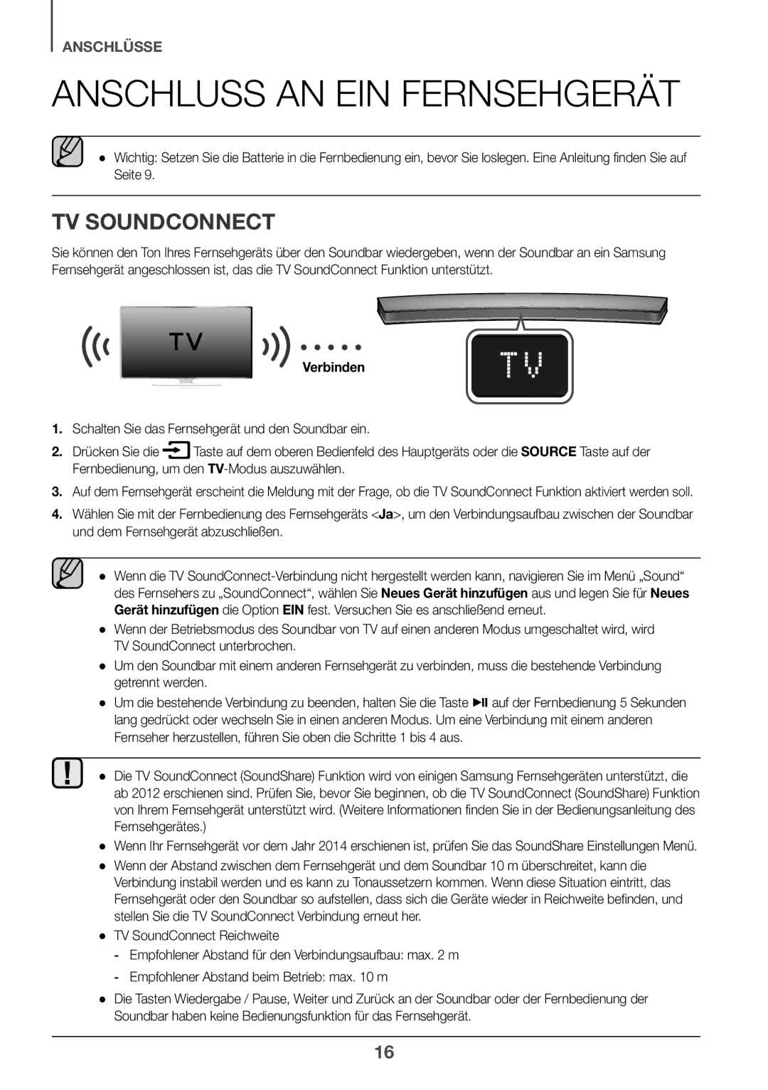 Samsung HW-J6501R/EN, HW-J6500R/EN, HW-J6501R/ZF, HW-J6501R/XN, HW-J6511R/XE manual Anschluss AN EIN Fernsehgerät, Verbinden 