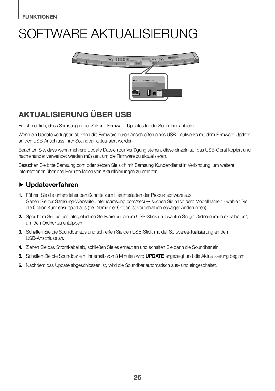 Samsung HW-J6501R/XN, HW-J6501R/EN, HW-J6500R/EN manual Software Aktualisierung, Aktualisierung Über USB, ++Updateverfahren 