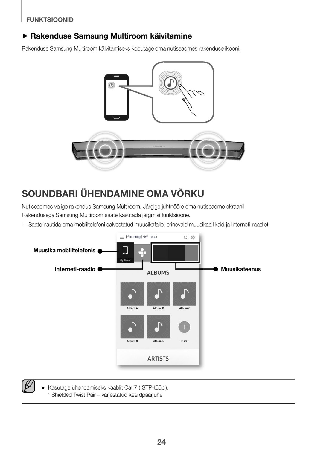 Samsung HW-J6511R/XE manual Soundbari Ühendamine OMA Võrku, ++Rakenduse Samsung Multiroom käivitamine, Muusikateenus 