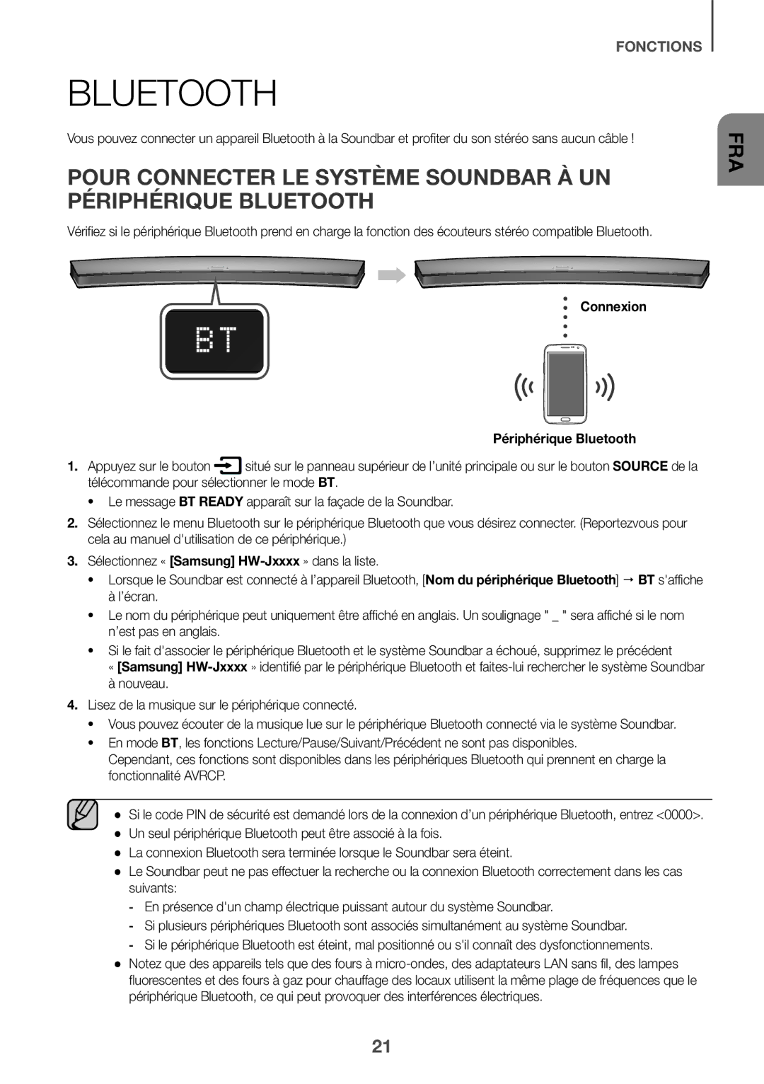 Samsung HW-J6511R/XE, HW-J6501R/EN, HW-J6500R/EN, HW-J6501R/ZF manual Connexion Périphérique Bluetooth, Appuyez sur le bouton 