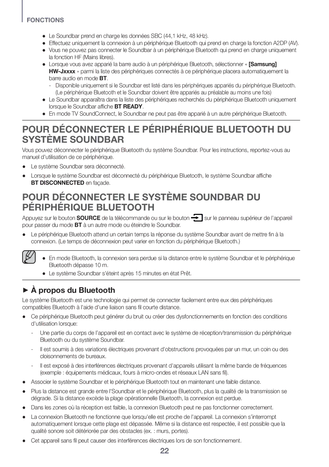 Samsung HW-J6510R/XE, HW-J6501R/EN ++À propos du Bluetooth, Le Soundbar prend en charge les données SBC 44,1 kHz, 48 kHz 