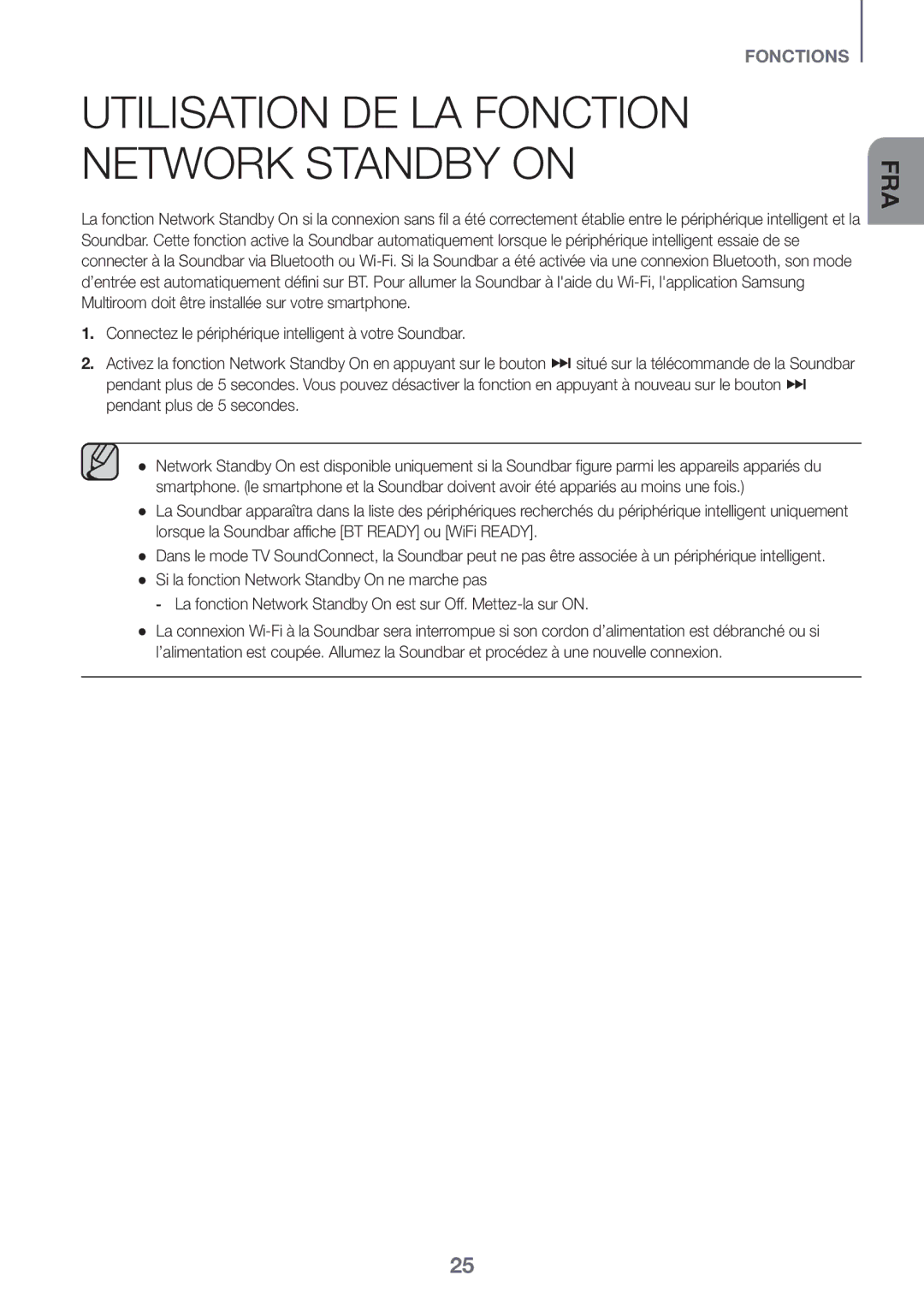 Samsung HW-J6500R/EN, HW-J6501R/EN, HW-J6501R/ZF, HW-J6501R/XN, HW-J6511R/XE Utilisation DE LA Fonction Network Standby on 