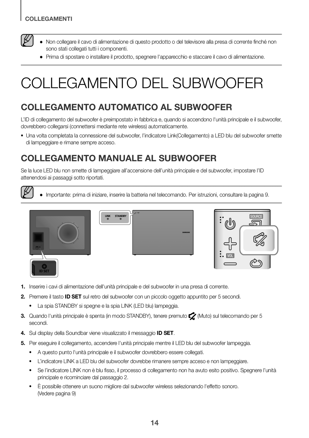 Samsung HW-J6500R/XN Collegamento DEL Subwoofer, Collegamento Automatico AL Subwoofer, Collegamento Manuale AL Subwoofer 