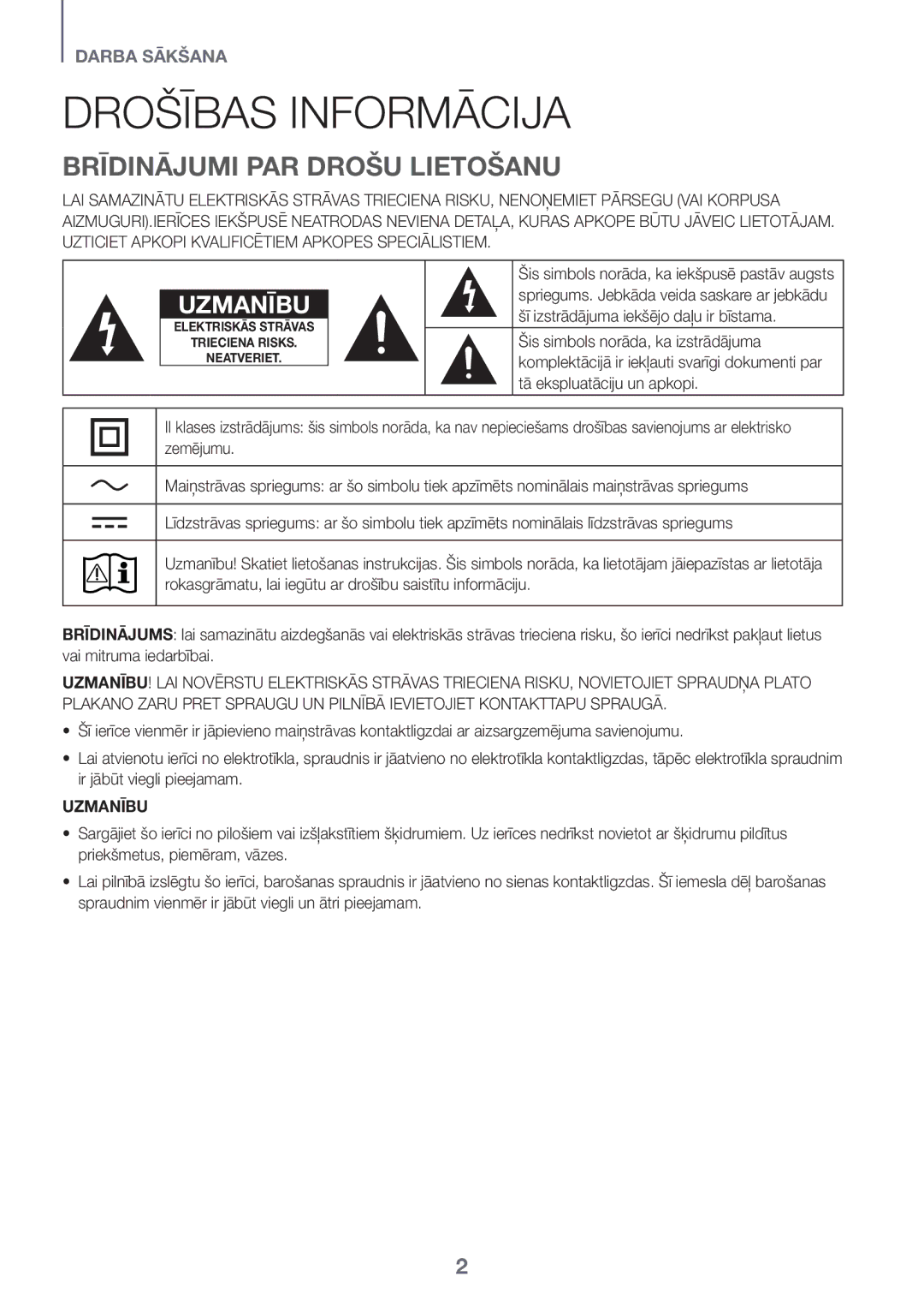 Samsung HW-J6511R/XE, HW-J6501R/EN, HW-J6500R/EN manual Drošības Informācija, Brīdinājumi PAR Drošu Lietošanu, Uzmanību 