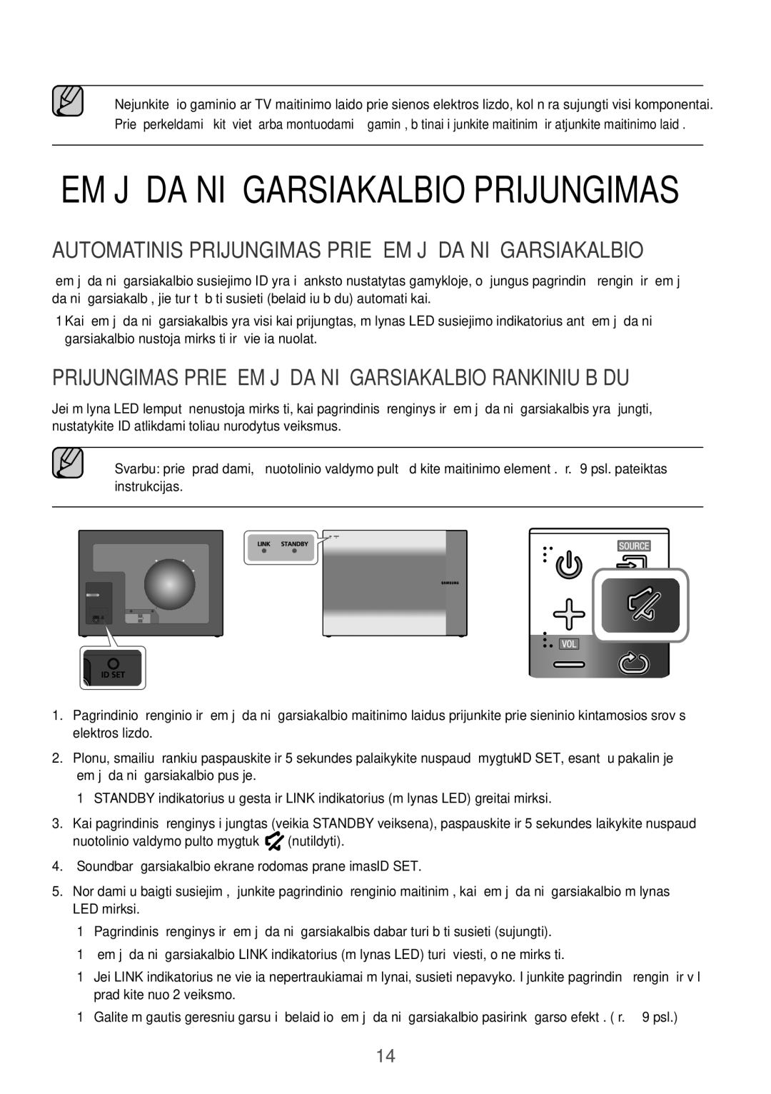 Samsung HW-J6510R/XE, HW-J6501R/EN, HW-J6500R/EN, HW-J6501R/ZF, HW-J6501R/XN manual Žemųjų Dažnių Garsiakalbio Prijungimas 