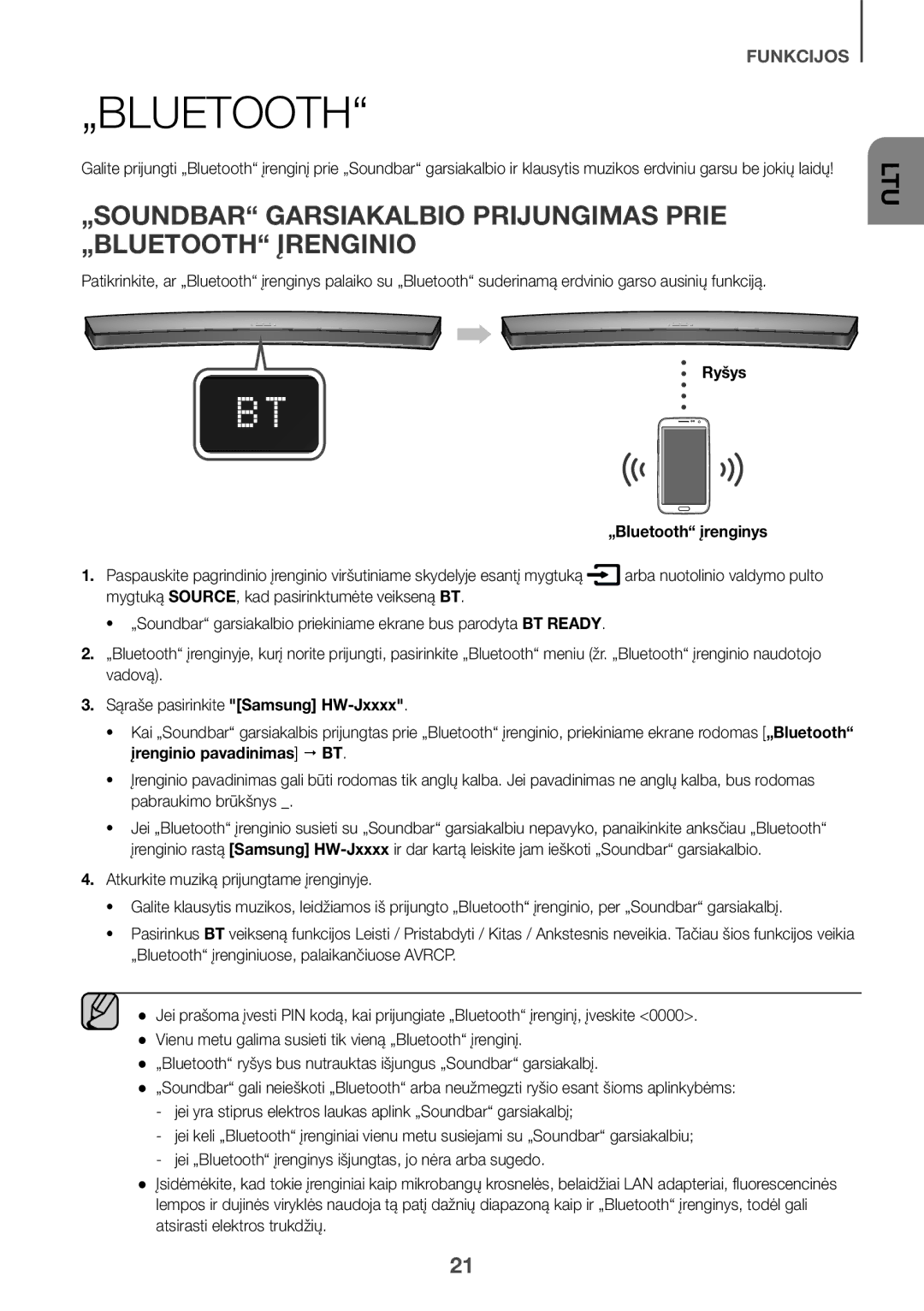 Samsung HW-J6510R/XE, HW-J6501R/EN, HW-J6500R/EN, HW-J6501R/ZF, HW-J6501R/XN, HW-J6511R/XE manual Ryšys „Bluetooth įrenginys 