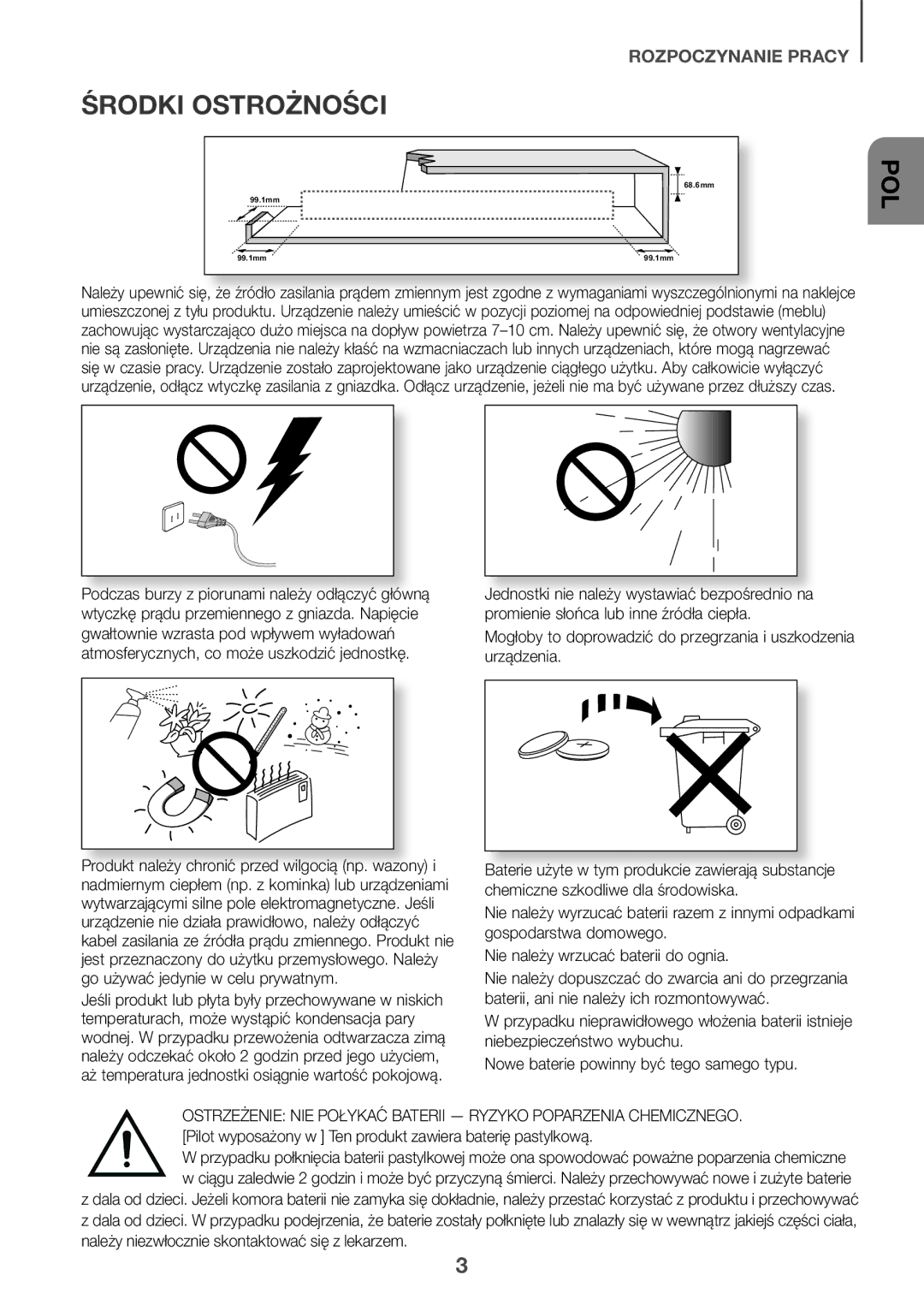 Samsung HW-J6511R/XE, HW-J6501R/EN, HW-J6500R/EN, HW-J6501R/ZF, HW-J6501R/XN, HW-J6510R/XE manual Środki Ostrożności, Pol 