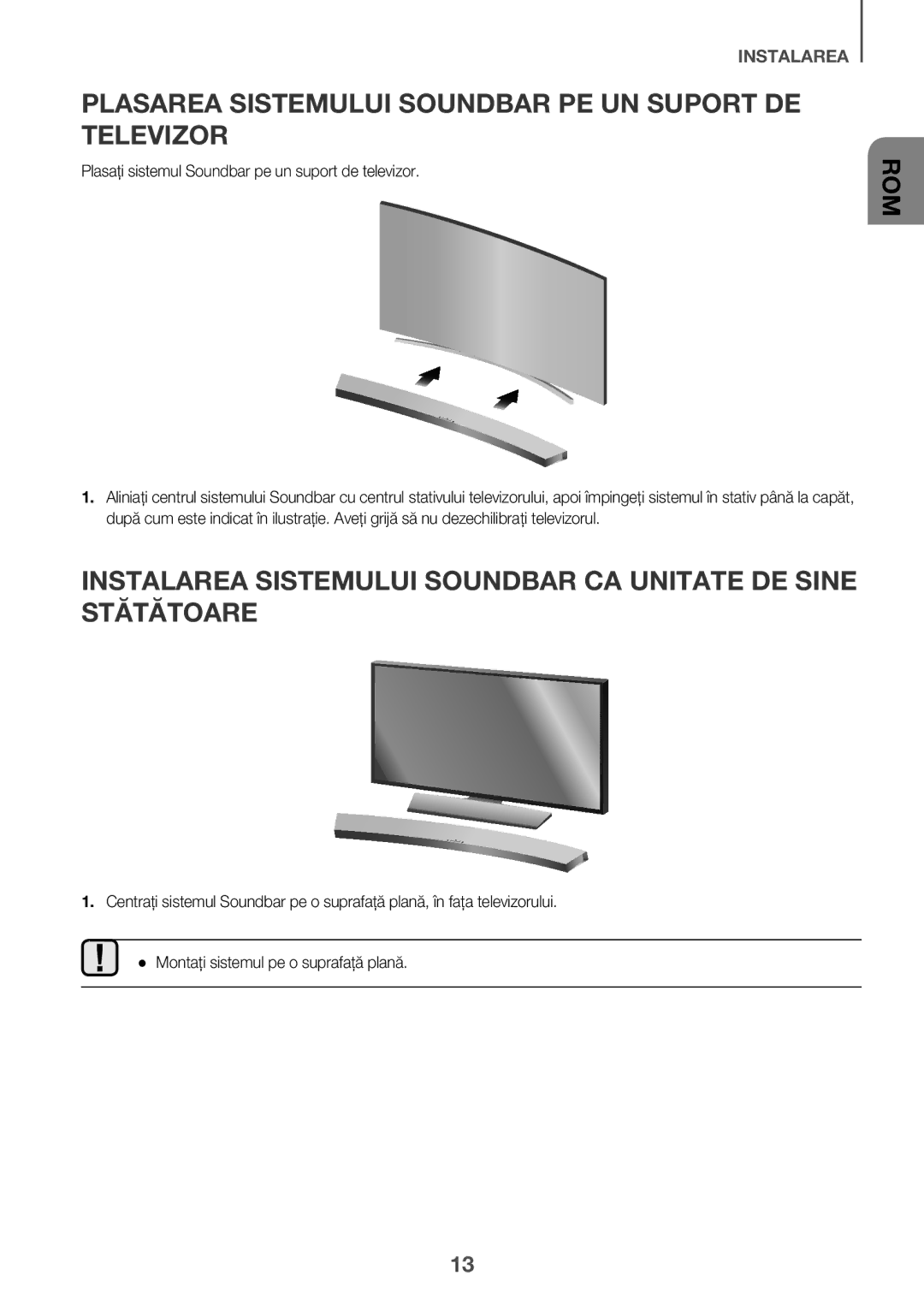 Samsung HW-J6501R/XN, HW-J6501R/EN, HW-J6500R/EN, HW-J6501R/ZF manual Plasarea Sistemului Soundbar PE UN Suport DE Televizor 