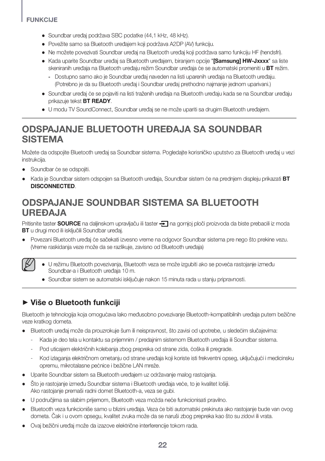 Samsung HW-J6500R/EN Odspajanje Bluetooth Uređaja SA Soundbar Sistema, Odspajanje Soundbar Sistema SA Bluetooth Uređaja 