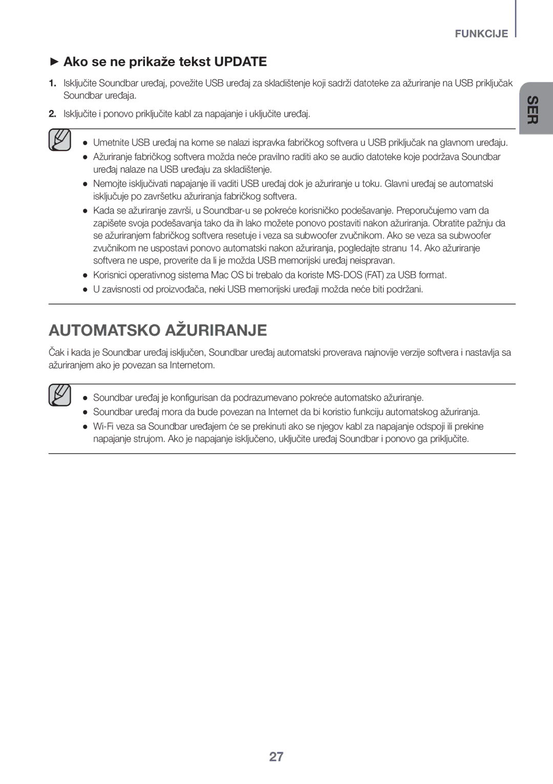 Samsung HW-J6500R/XN, HW-J6501R/EN, HW-J6500R/EN, HW-J6501R/ZF manual Automatsko Ažuriranje, ++Ako se ne prikaže tekst Update 