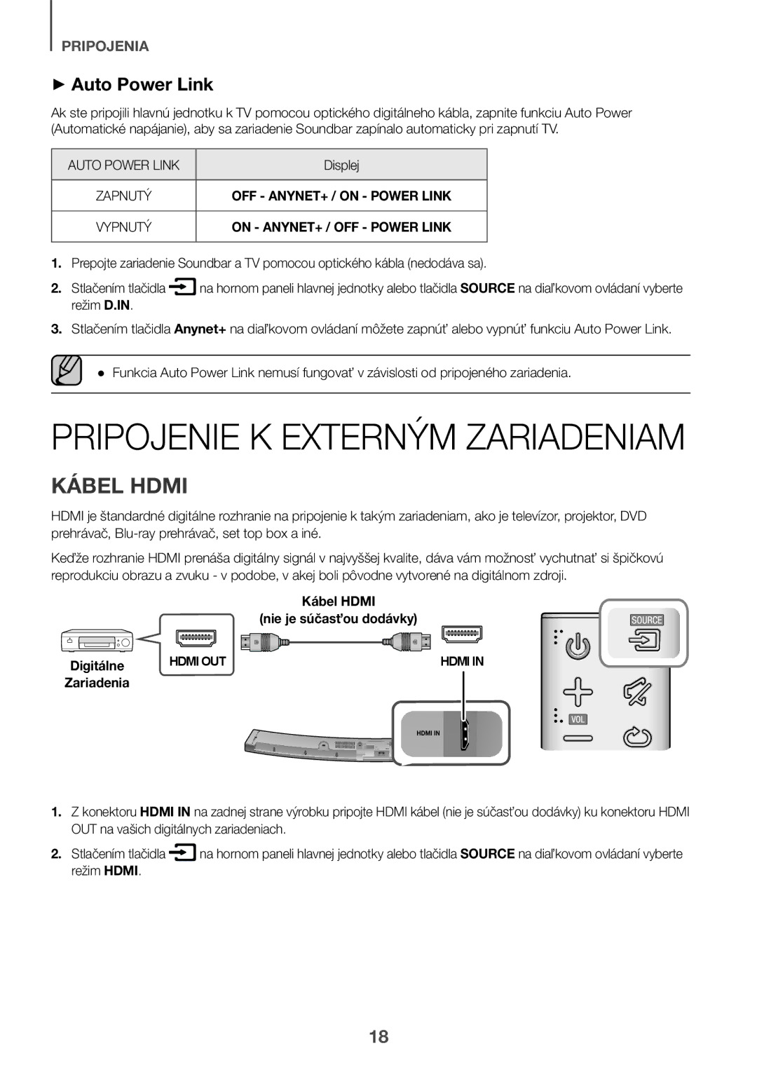 Samsung HW-J6501R/EN, HW-J6500R/EN, HW-J6501R/ZF, HW-J6501R/XN, HW-J6511R/XE Pripojenie K Externým Zariadeniam, Kábel Hdmi 