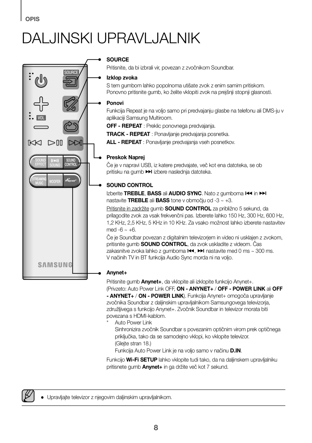 Samsung HW-J6501R/EN, HW-J6500R/EN, HW-J6501R/ZF, HW-J6501R/XN manual Daljinski Upravljalnik, Izklop zvoka, Preskok Naprej 