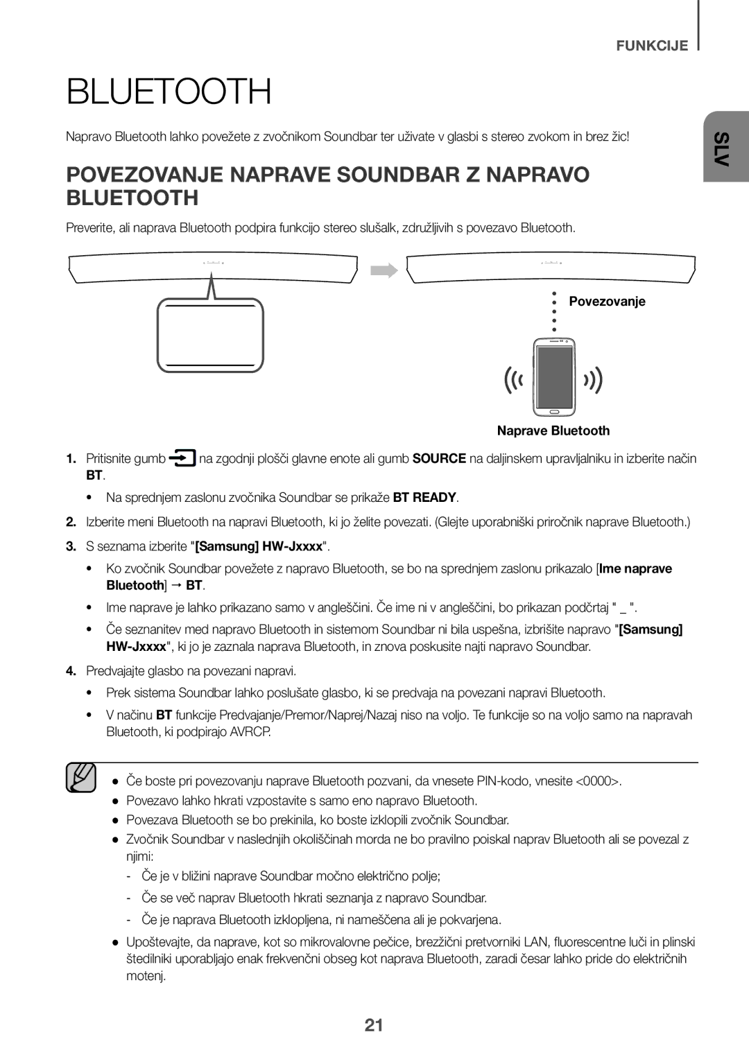 Samsung HW-J6500R/XN manual Povezovanje Naprave Soundbar Z Napravo Bluetooth, Povezovanje Naprave Bluetooth Pritisnite gumb 