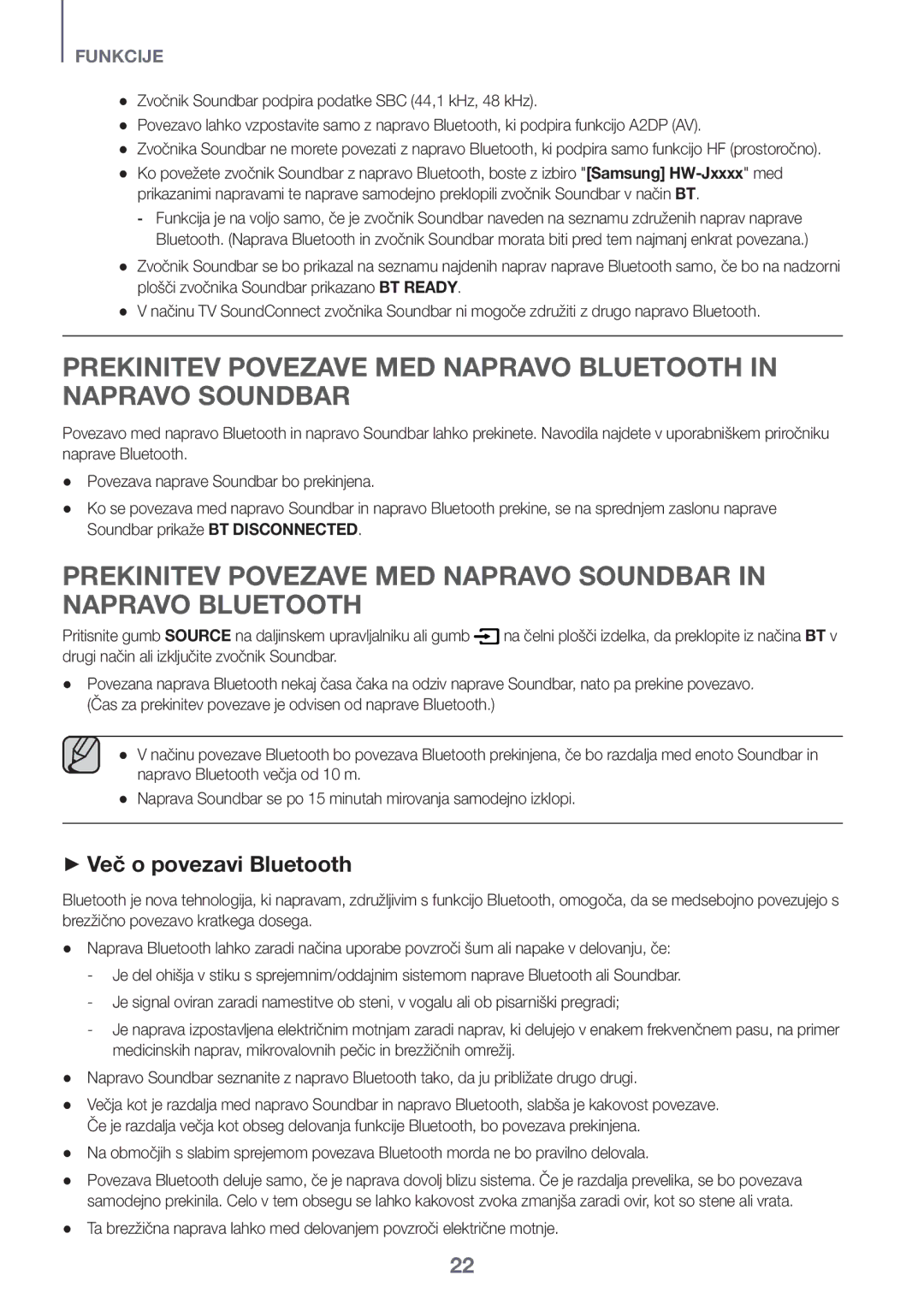 Samsung HW-J6501R/EN, HW-J6500R/EN, HW-J6501R/ZF, HW-J6501R/XN, HW-J6511R/XE, HW-J6510R/XE manual ++Več o povezavi Bluetooth 