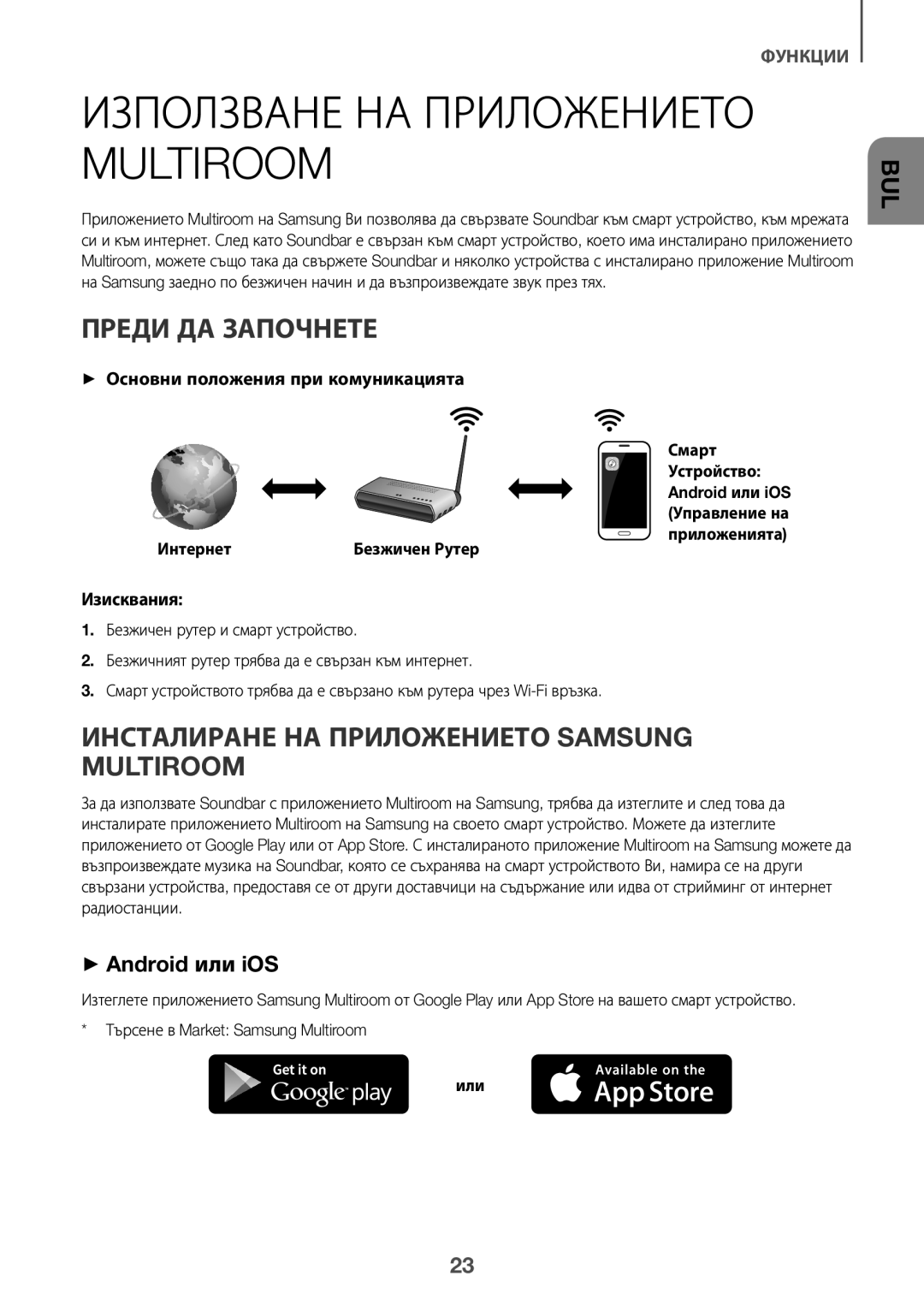 Samsung HW-J6510R/XE, HW-J6501R/EN manual Използване НА Приложението Multiroom, Преди ДА Започнете, ++Android или iOS 