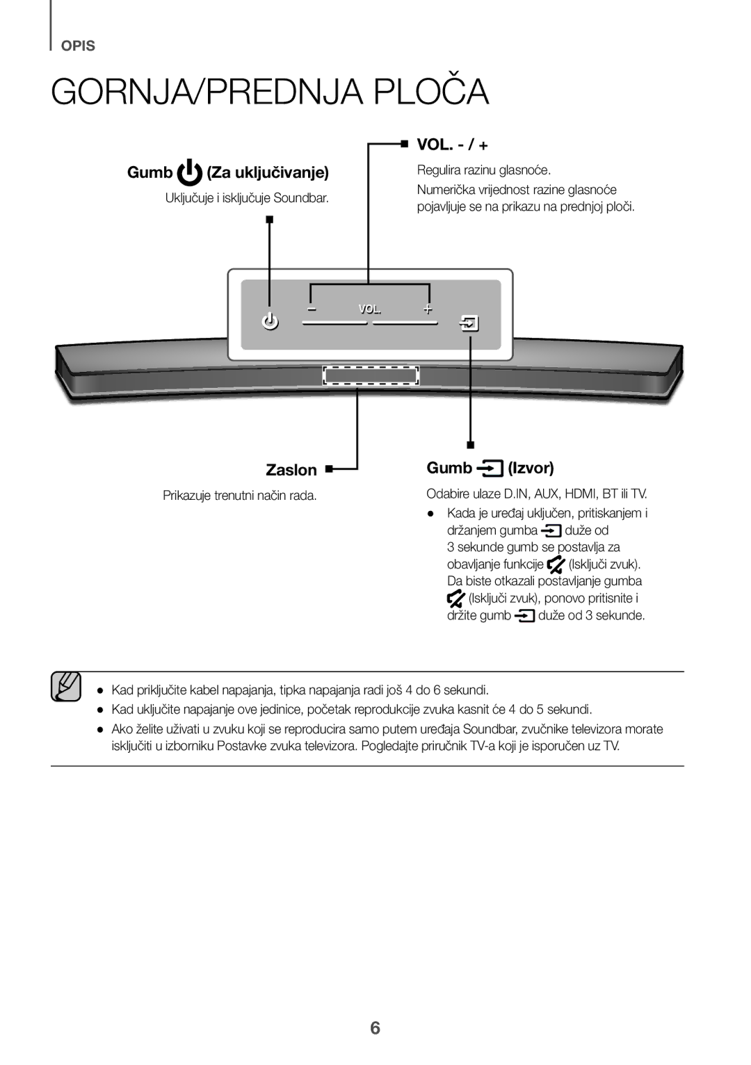 Samsung HW-J6510R/XE, HW-J6501R/EN, HW-J6500R/EN manual GORNJA/PREDNJA Ploča, Gumb Za uključivanje, Zaslon, Gumb Izvor 