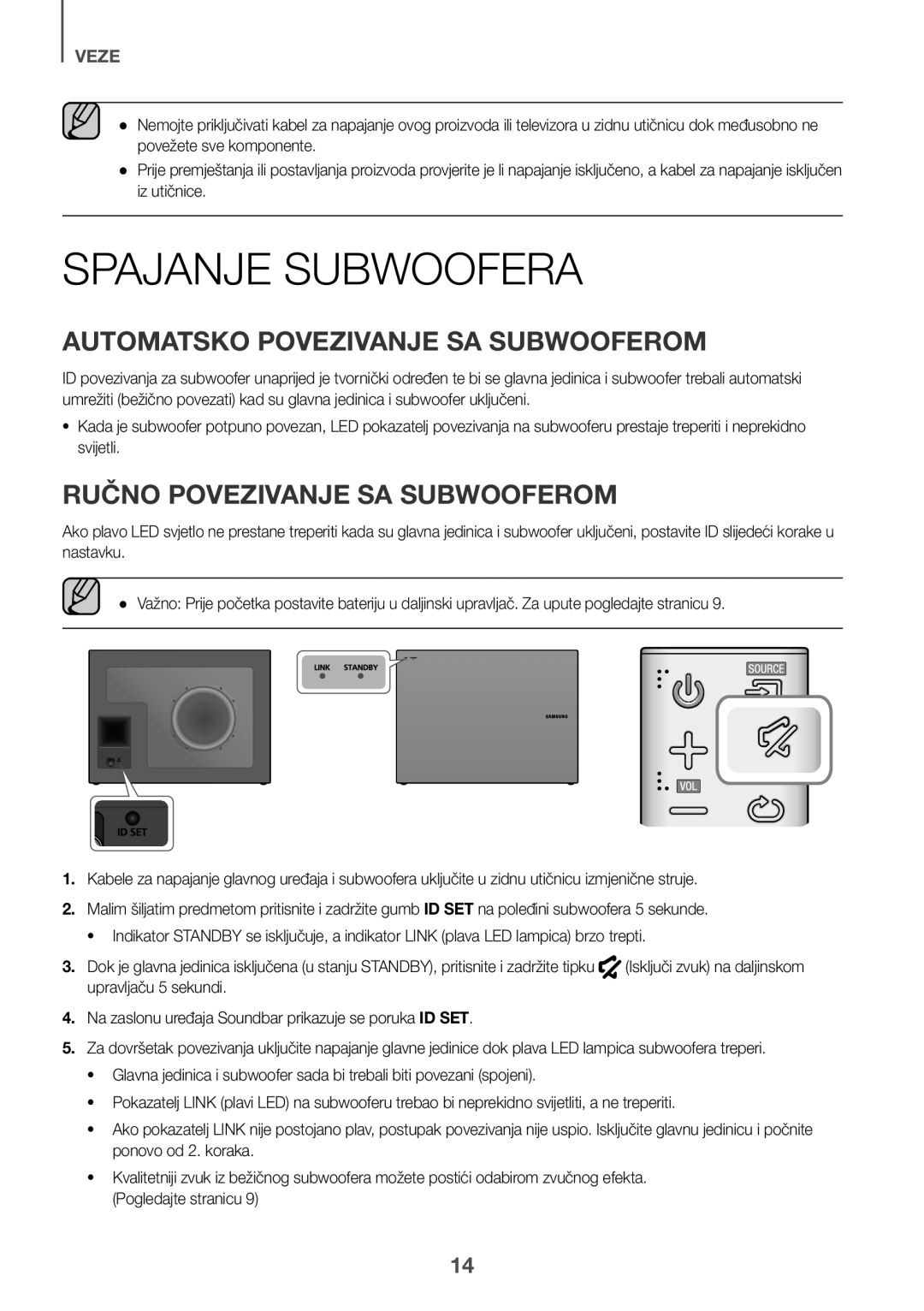 Samsung HW-J6500R/XN manual Spajanje Subwoofera, Automatsko Povezivanje SA Subwooferom, Ručno Povezivanje SA Subwooferom 