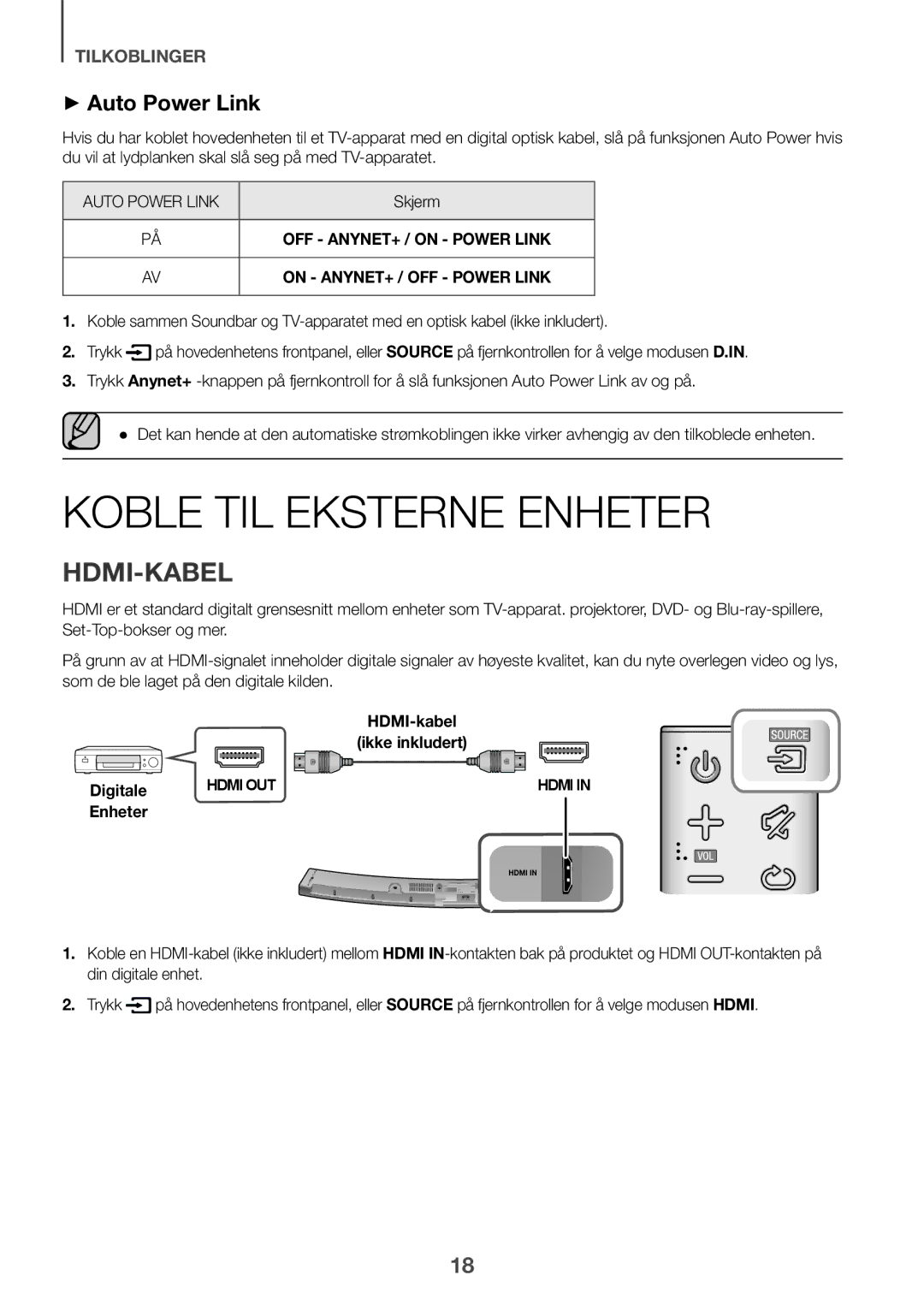 Samsung HW-J6500R/XN, HW-J6501R/EN, HW-J6500R/EN, HW-J6501R/ZF, HW-J6501R/XN Koble TIL Eksterne Enheter, Skjerm, Digitale 