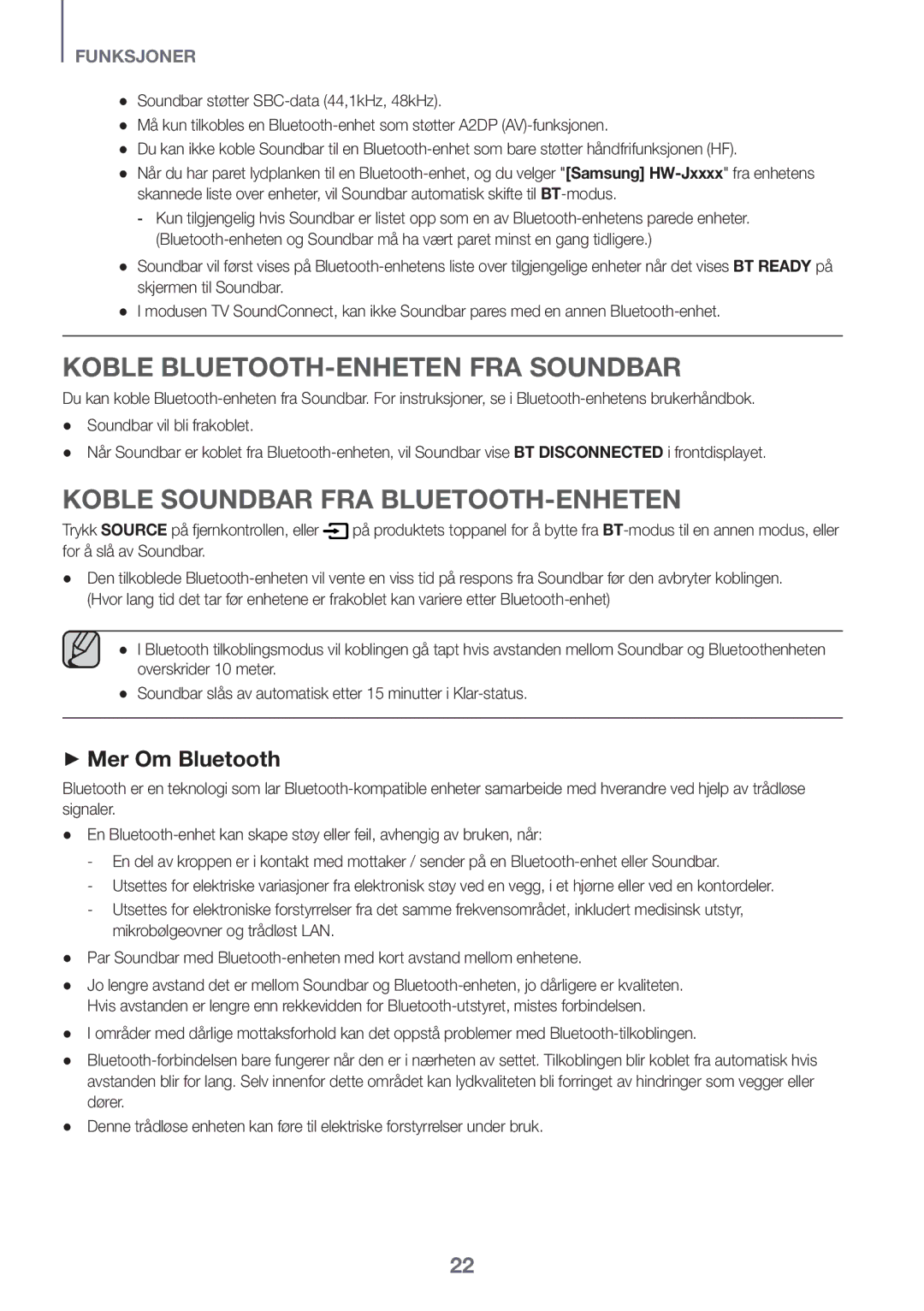 Samsung HW-J6501R/XN manual Koble BLUETOOTH-ENHETEN FRA Soundbar, Koble Soundbar FRA BLUETOOTH-ENHETEN, ++Mer Om Bluetooth 