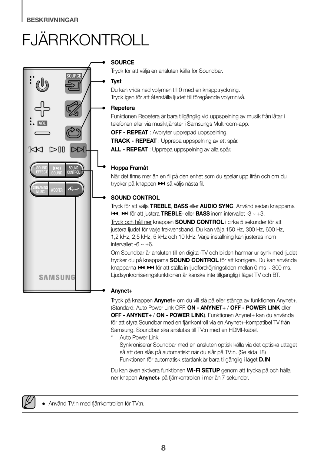 Samsung HW-J6500R/XN, HW-J6501R/EN, HW-J6500R/EN, HW-J6501R/ZF, HW-J6501R/XN manual Fjärrkontroll, Tyst, Repetera, Hoppa Framåt 