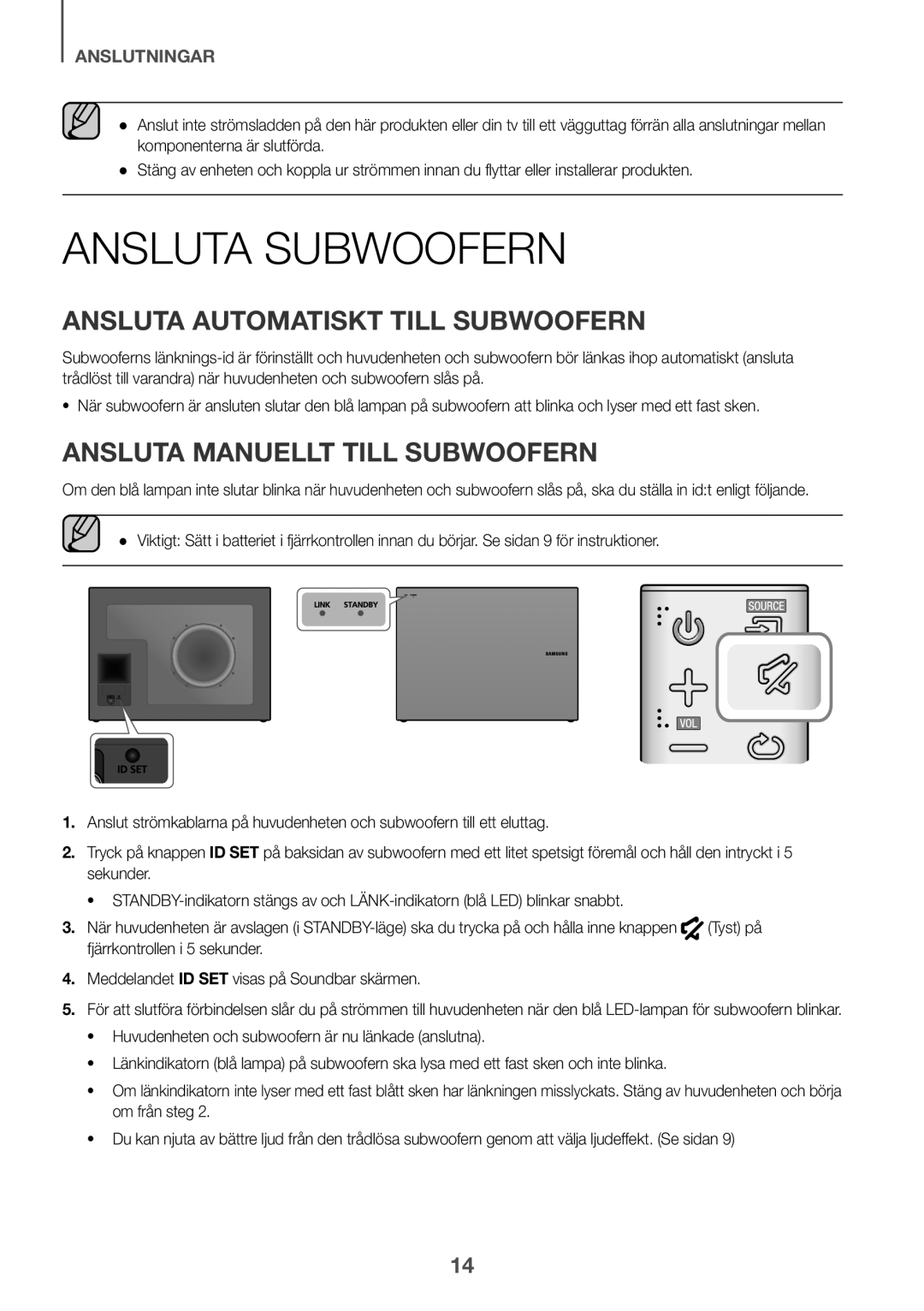 Samsung HW-J6510R/XE manual Ansluta Subwoofern, Ansluta Automatiskt Till Subwoofern, Ansluta Manuellt Till Subwoofern 