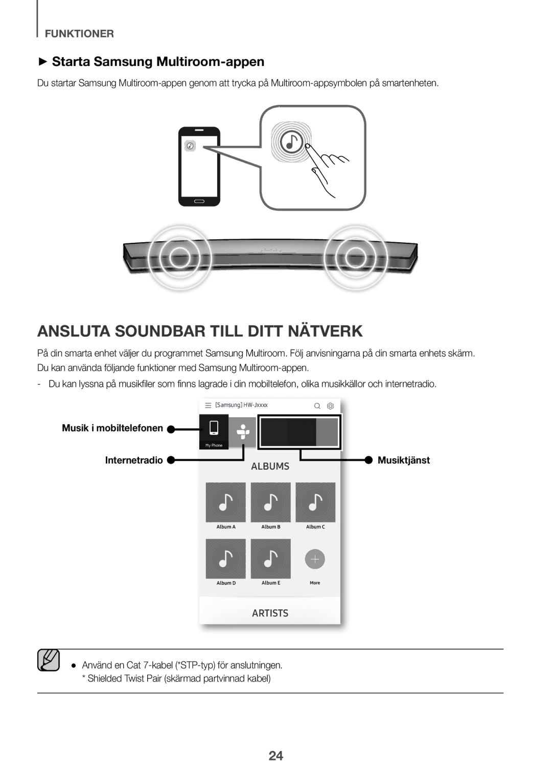 Samsung HW-J6500R/EN, HW-J6501R/EN, HW-J6501R/ZF manual Ansluta Soundbar Till Ditt Nätverk, ++Starta Samsung Multiroom-appen 