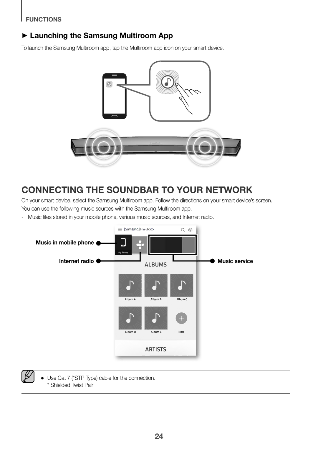 Samsung HW-J6501R/XN, HW-J6501R/EN manual Connecting the Soundbar to Your Network, ++Launching the Samsung Multiroom App 