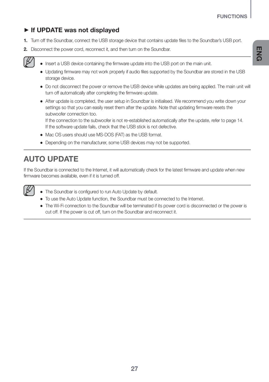 Samsung HW-J6500R/XN, HW-J6501R/EN, HW-J6500R/EN, HW-J6501R/ZF, HW-J6501R/XN manual Auto Update, ++If Update was not displayed 