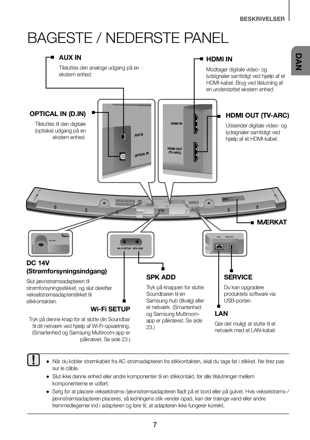 Samsung HW-J6501R/XN, HW-J6501R/EN manual Bageste / Nederste Panel, Tilsluttes den analoge udgang på en ekstern enhed 