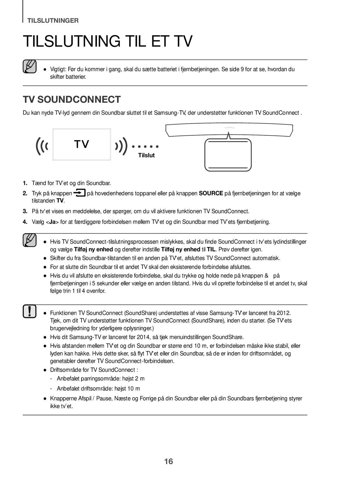 Samsung HW-J6510R/XE, HW-J6501R/EN, HW-J6500R/EN manual Tilslutning TIL ET TV, Tænd for TV’et og din Soundbar Tryk på knappen 