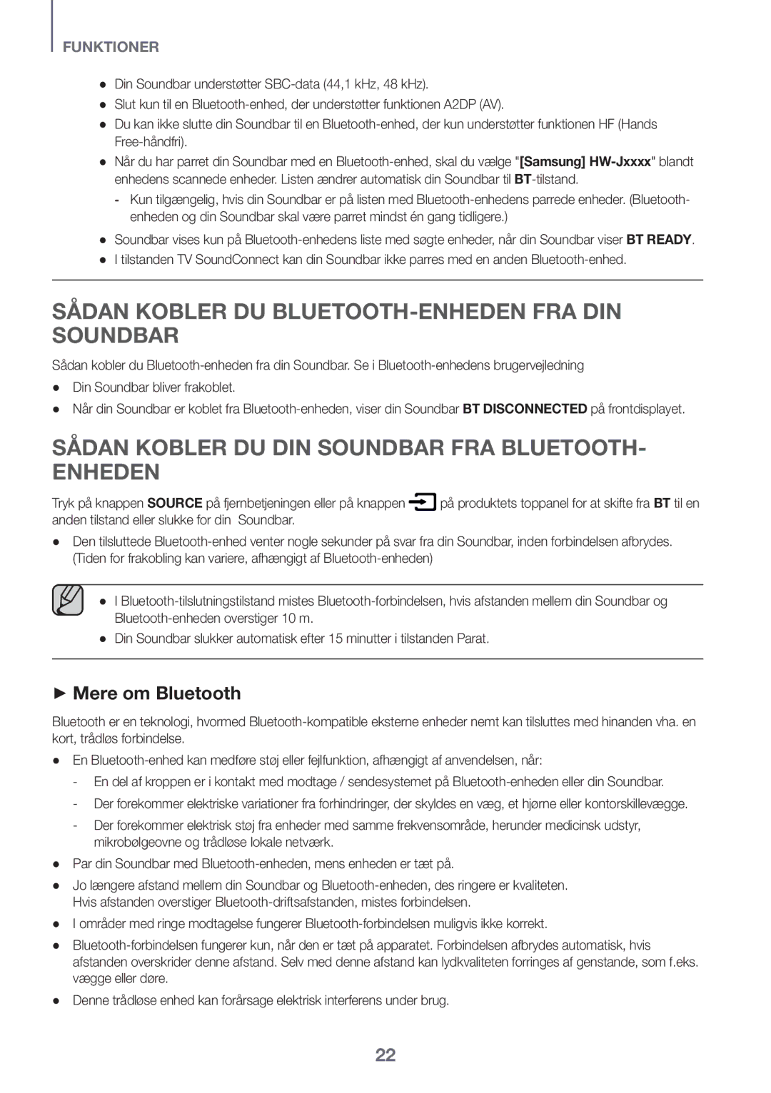 Samsung HW-J6511R/XE, HW-J6501R/EN, HW-J6500R/EN Sådan Kobler DU BLUETOOTH-ENHEDEN FRA DIN Soundbar, ++Mere om Bluetooth 