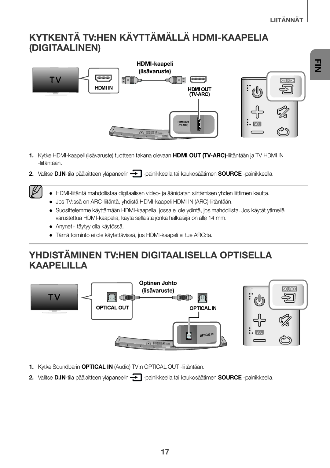 Samsung HW-J6501R/ZF, HW-J6501R/EN manual Kytkentä Tvhen Käyttämällä HDMI-KAAPELIA Digitaalinen, HDMI-kaapeli Lisävaruste 