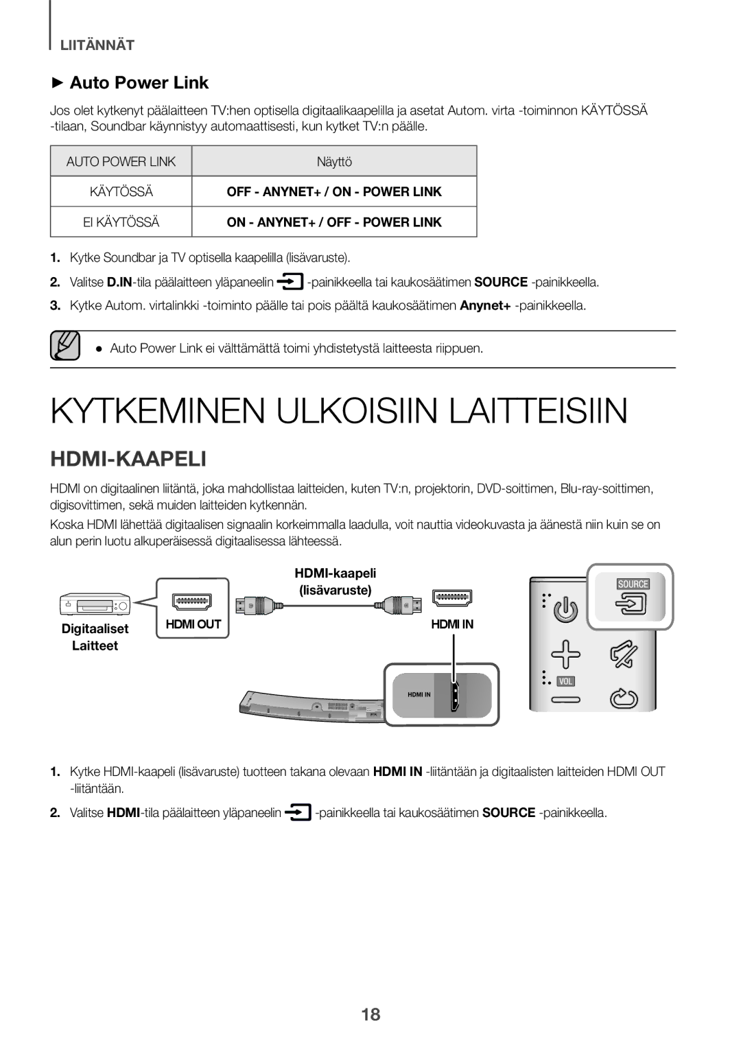 Samsung HW-J6501R/XN, HW-J6501R/EN, HW-J6500R/EN, HW-J6501R/ZF manual Kytkeminen Ulkoisiin Laitteisiin, Hdmi-Kaapeli, Näyttö 