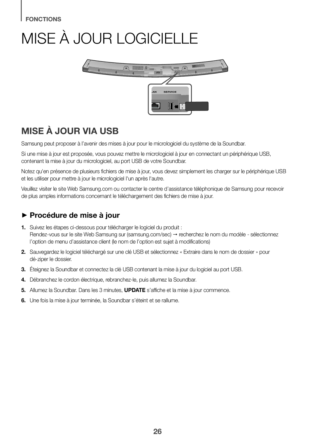 Samsung HW-J6501R/EN, HW-J6500R/EN, HW-J6501R/ZF Mise À Jour Logicielle, Mise À Jour VIA USB, ++Procédure de mise à jour 