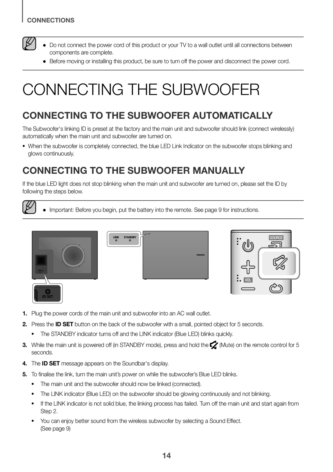 Samsung HW-J6501R/EN, HW-J6500R/EN, HW-J6501R/ZF manual Connecting the Subwoofer, Connecting to the Subwoofer Automatically 