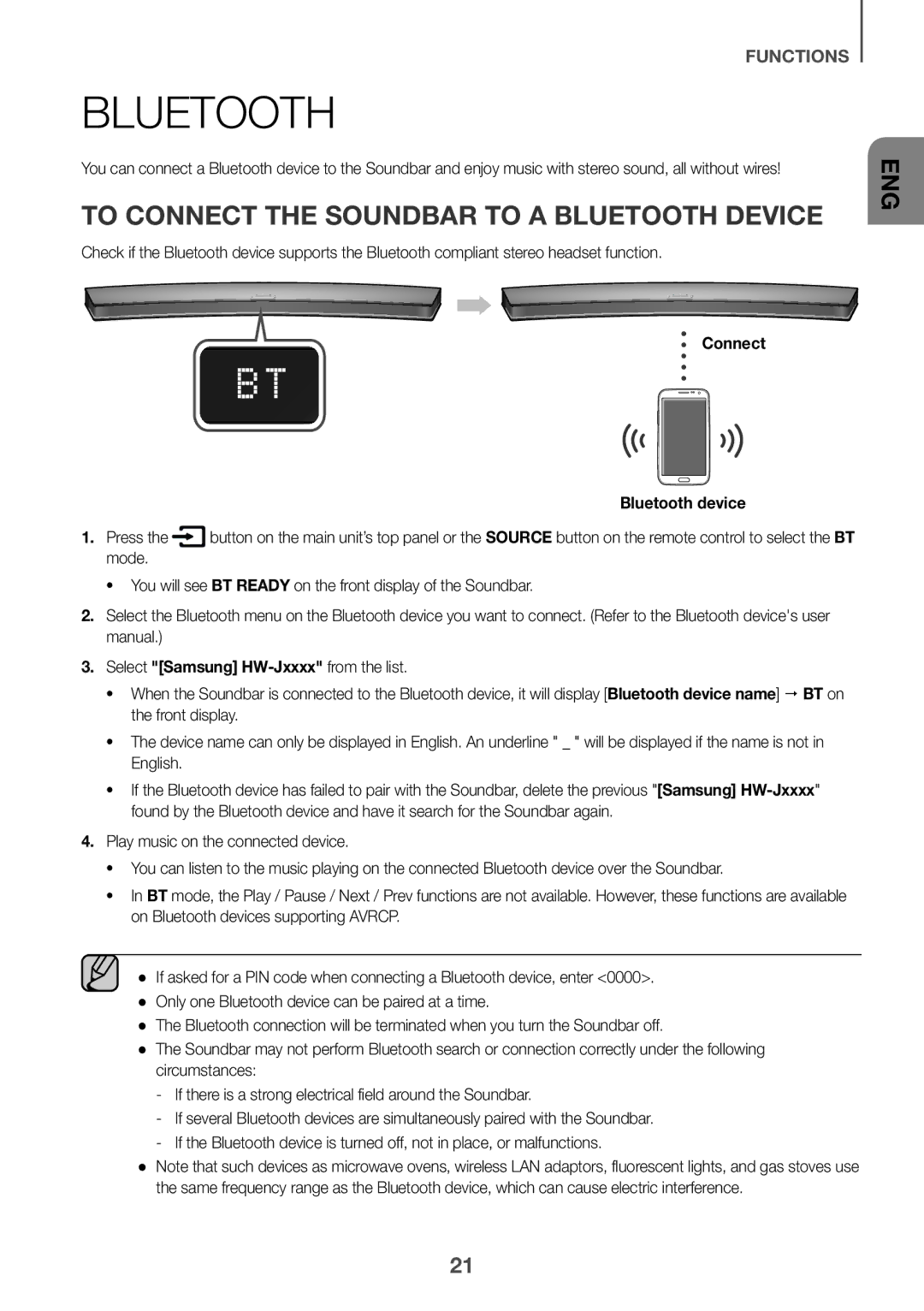 Samsung HW-J6501R/EN, HW-J6500R/EN manual To Connect the Soundbar to a Bluetooth Device, Connect Bluetooth device 