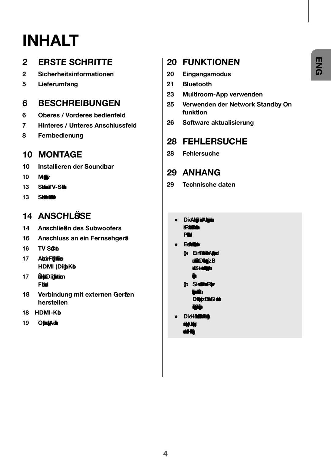 Samsung HW-J6501R/EN, HW-J6500R/EN, HW-J6501R/ZF, HW-J6501R/XN manual Inhalt, HDMI-Kabel Optisches oder analoges Audiokabel 