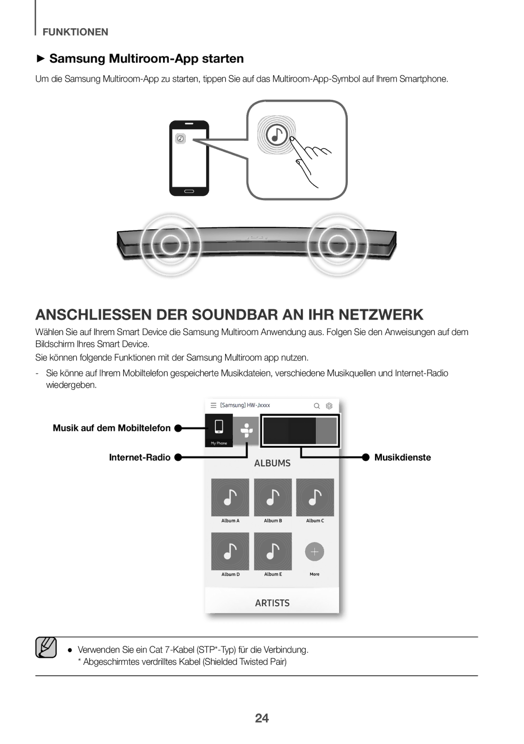 Samsung HW-J6500R/XN, HW-J6501R/EN, HW-J6500R/EN Anschliessen DER Soundbar AN IHR Netzwerk, ++Samsung Multiroom-App starten 