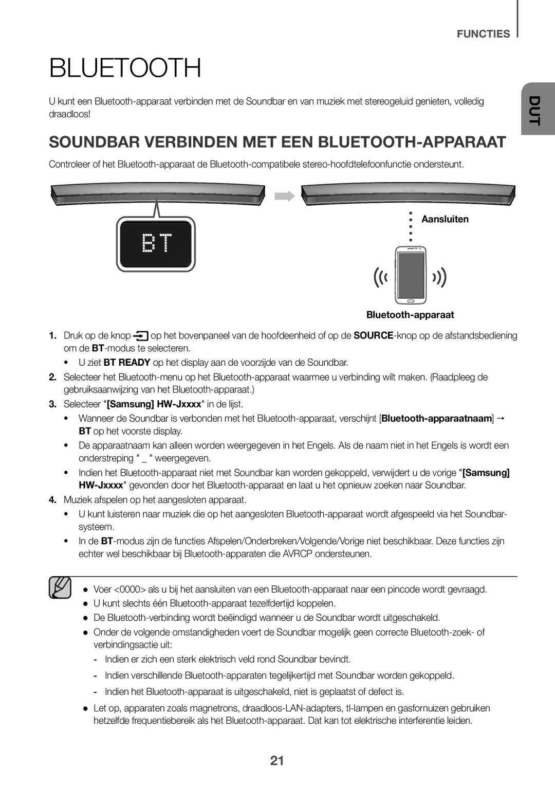 Samsung HW-J6500R/XN, HW-J6501R/EN manual Soundbar Verbinden MET EEN BLUETOOTH-APPARAAT, Aansluiten Bluetooth-apparaat 